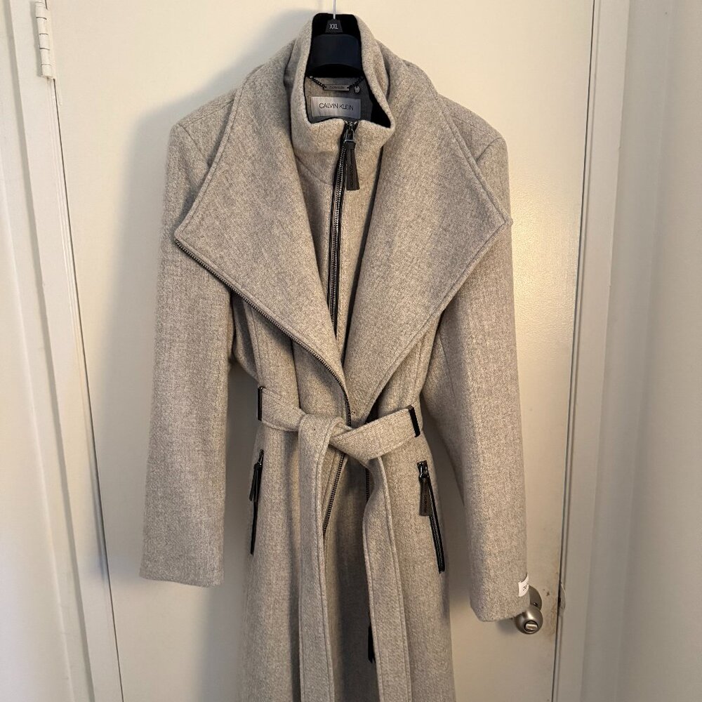 NWOT Calvin Klein Womens Wool Blend Belted Wrap Coat